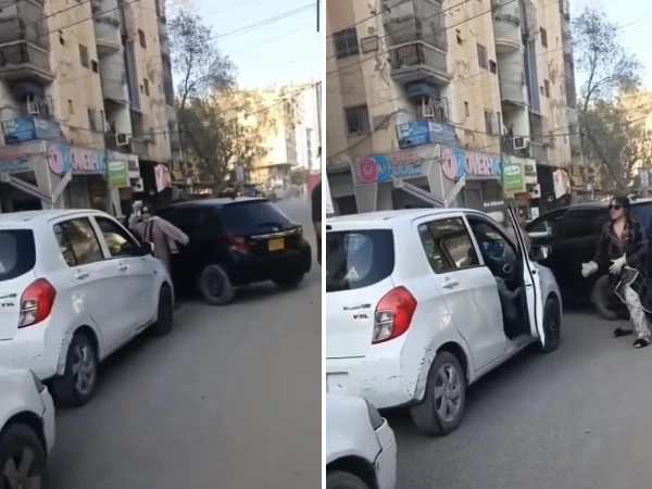 کراچی: گلستانِ جوہر میں خاتون کا کار پر پتھراؤ، ڈرائیور کو تھپڑ، ویڈیو وائرل